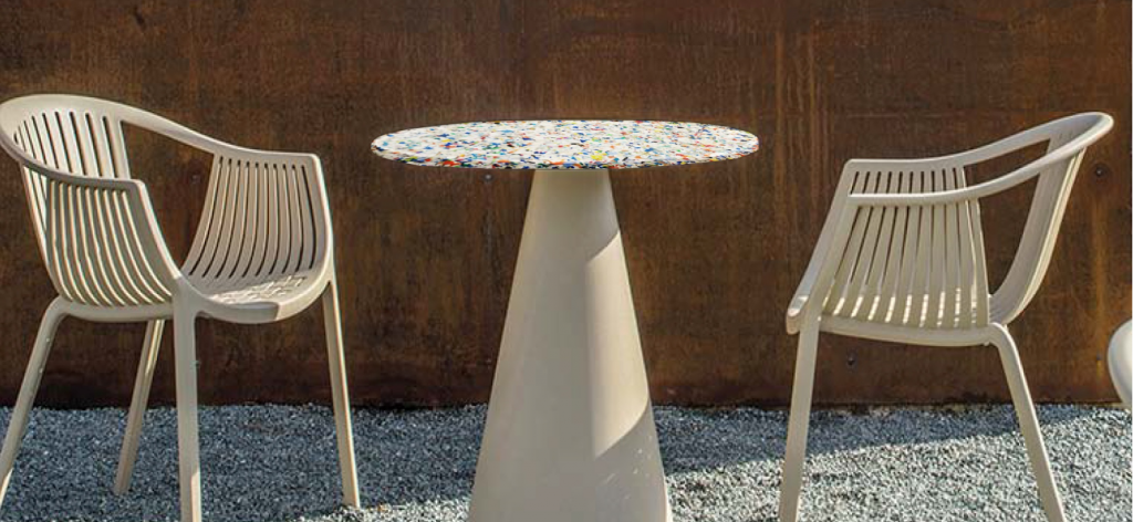 A table that was made out of recycled plastic.